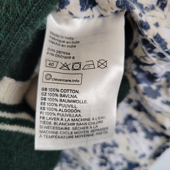 H&M Men's Ivory Blue Pattern Standard Cut Cotton Button Down Long Sleeve Shirt M - Picture 10 of 12